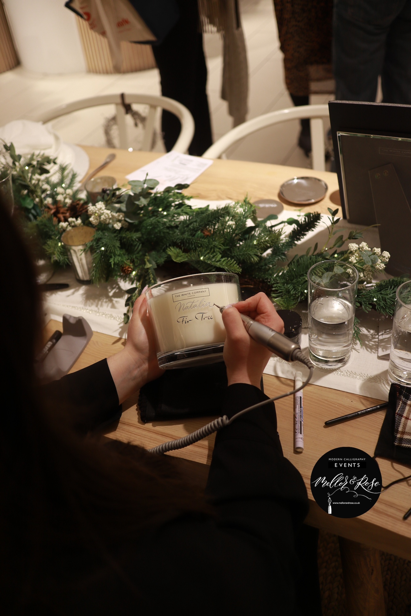 Polly Mellor Calligraphy Engraving Live Personalisation The White Company London Polly Mellor Calligraphy Engraving Live Personalisation The White Company London