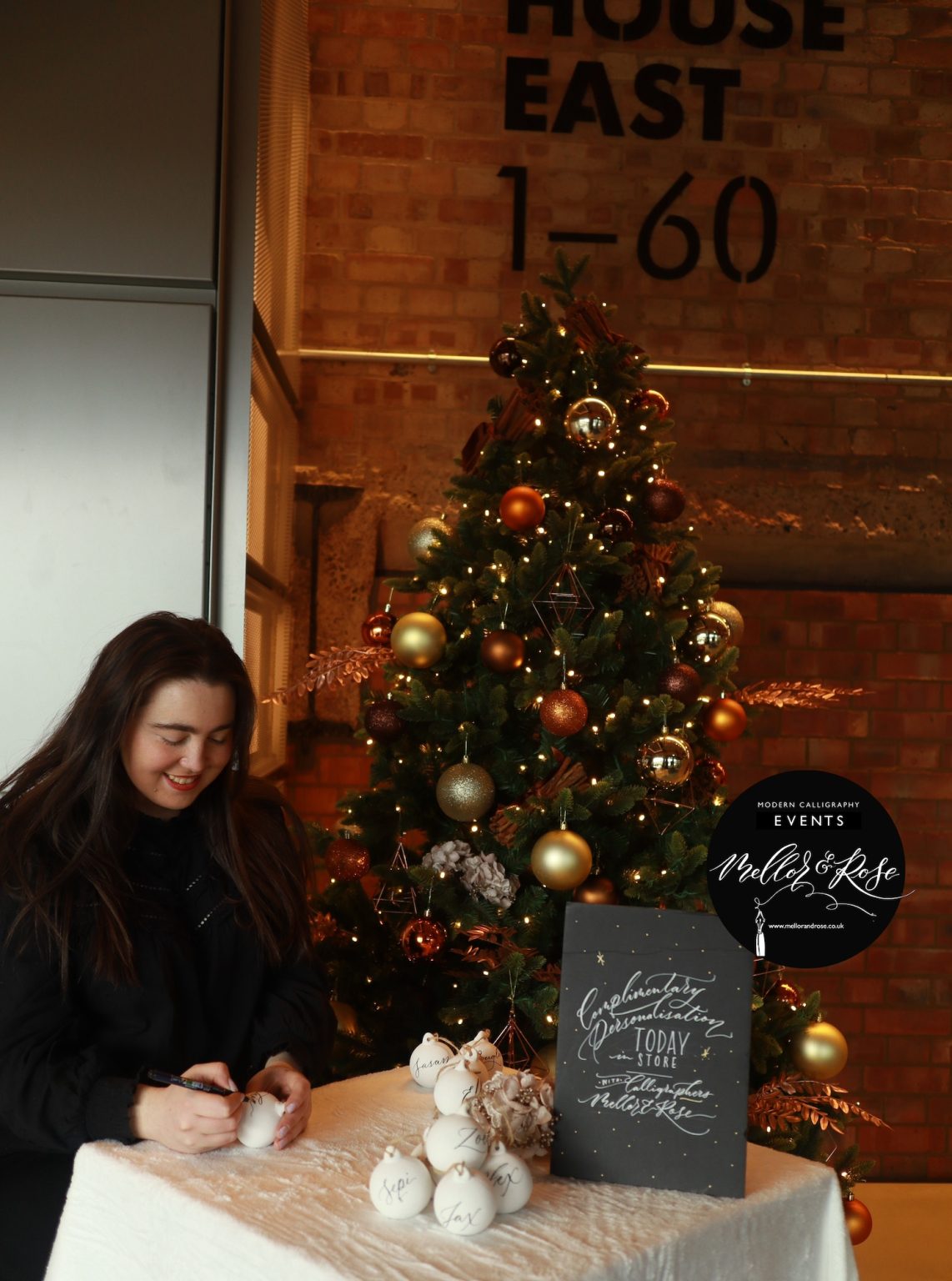 Polly Mellor Calligraphy Live Christmas Bauble Personalisation Battersea Power Station London Polly Mellor Calligraphy Live Christmas Bauble Personalisation Battersea Power Station London